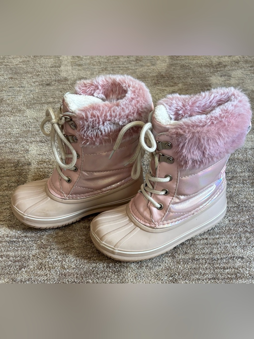 London Fog Girls' Pink Faux-Fur Snow Boots